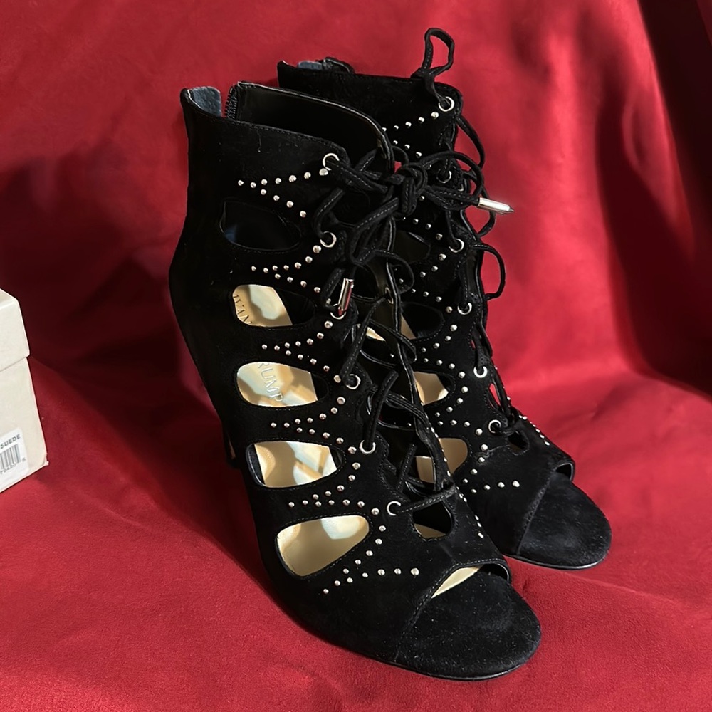 Ivanka Trump Suede Stud Lace Up Heels 8.5